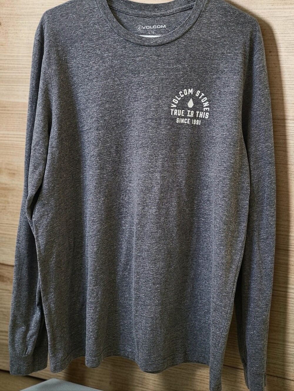 Volcom Long Sleeve Crew Tee in Heather Charcoal with White Logo